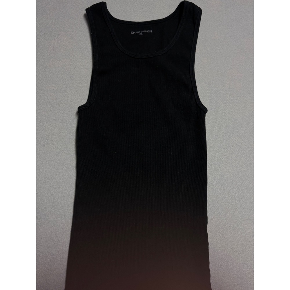 Ekkovision Mens Ribbed Tank Top Black Size XL Athletic Gym Base Layer Scoop Neck